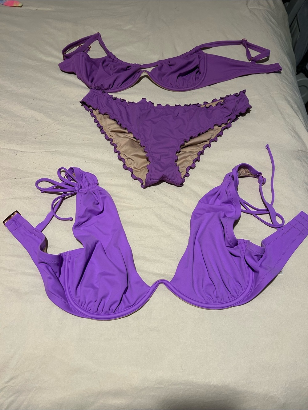 Shade & Shore Purple Ruffled Bikini Set - Women's Underwire 38DD Bottoms L
